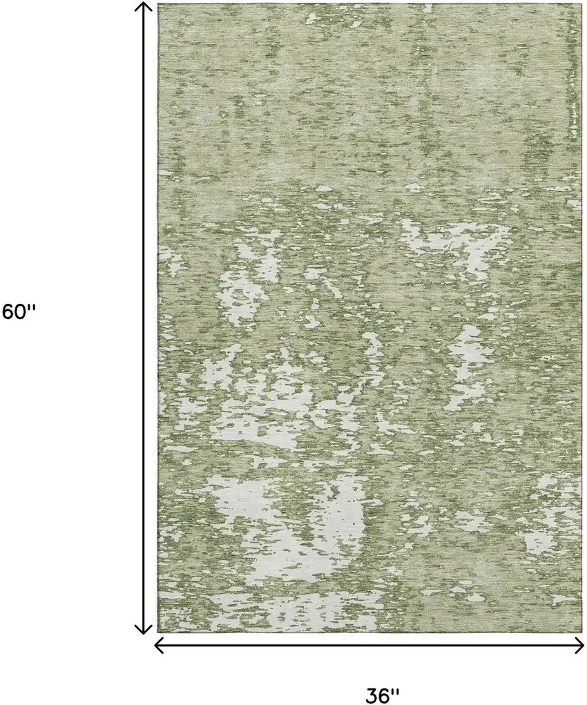 Artichoke Green And Ivory Abstract Washable Area Rug With UV Protection Photo 9