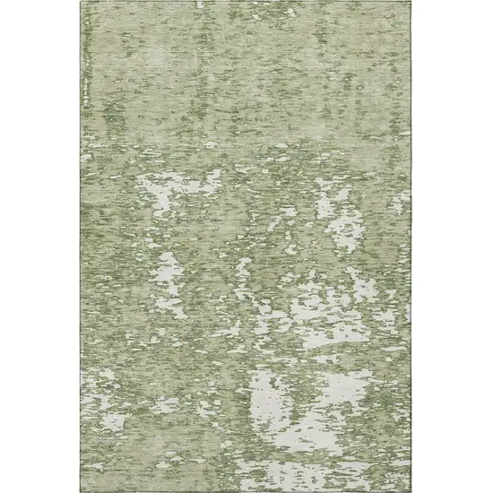 Artichoke Green And Ivory Abstract Washable Area Rug With UV Protection Photo 3