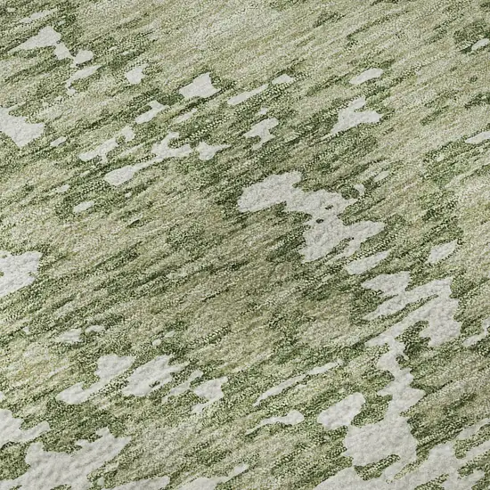 Artichoke Green And Ivory Abstract Washable Area Rug With UV Protection Photo 9