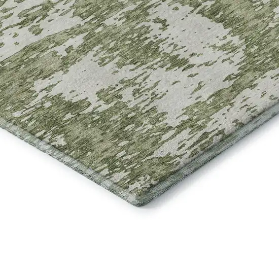 Artichoke Green And Ivory Abstract Washable Area Rug With UV Protection Photo 7