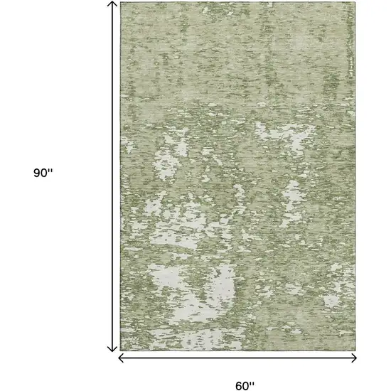 Artichoke Green And Ivory Abstract Washable Area Rug With UV Protection Photo 9