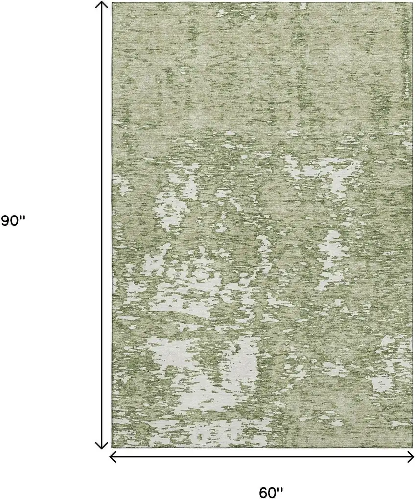 Artichoke Green And Ivory Abstract Washable Area Rug With UV Protection Photo 9