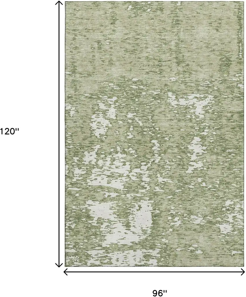 Artichoke Green And Ivory Abstract Washable Area Rug With UV Protection Photo 9