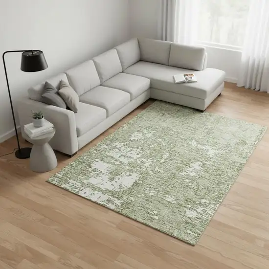Artichoke Green And Ivory Abstract Washable Area Rug With UV Protection Photo 2