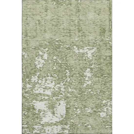 Artichoke Green And Ivory Abstract Washable Area Rug With UV Protection Photo 1