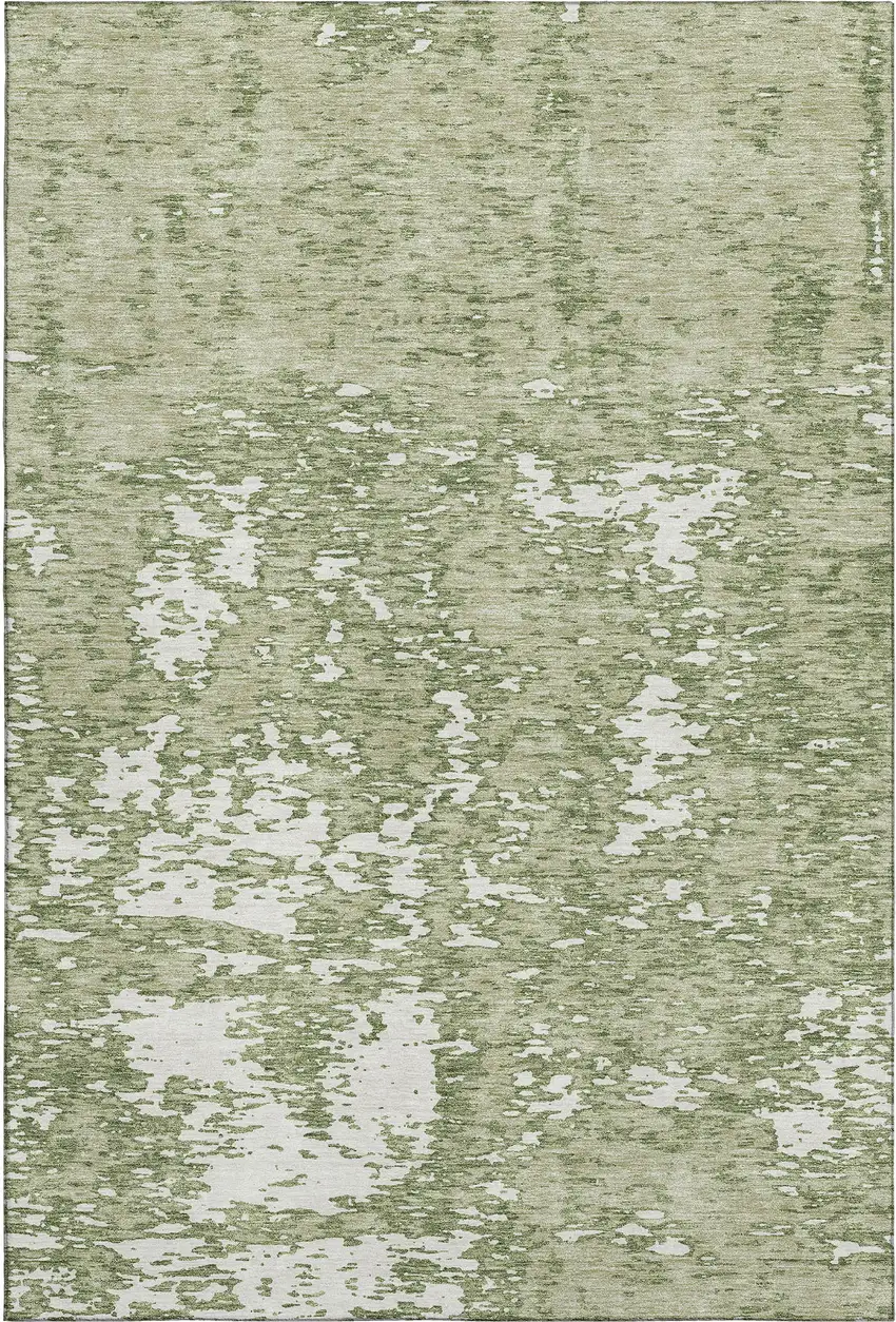 Artichoke Green And Ivory Abstract Washable Area Rug With UV Protection Photo 1