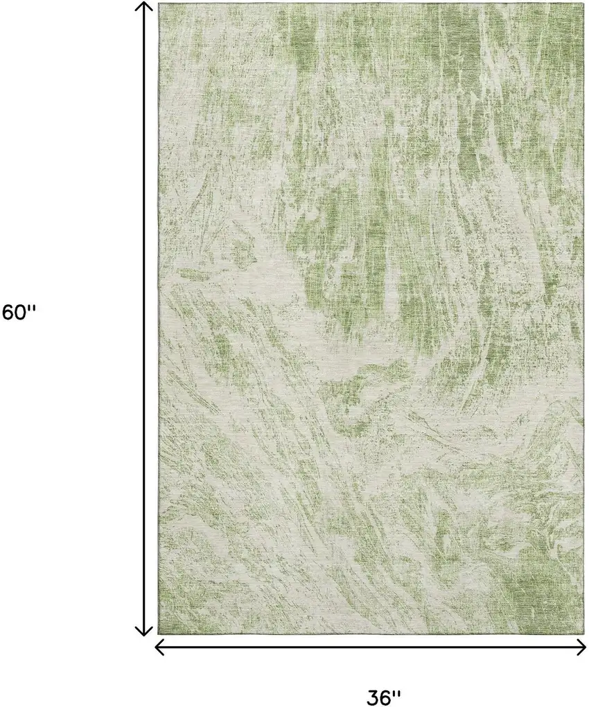Artichoke Green And Ivory Abstract Washable Area Rug With UV Protection Photo 9