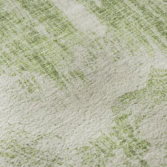 Artichoke Green And Ivory Abstract Washable Area Rug With UV Protection Photo 8