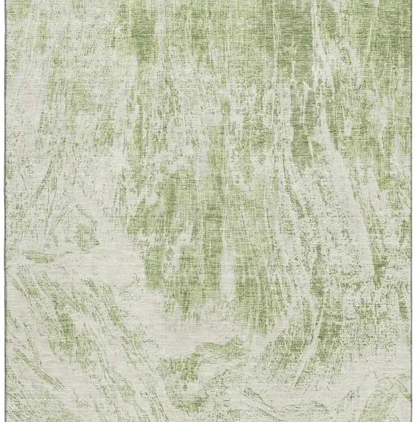 Artichoke Green And Ivory Abstract Washable Area Rug With UV Protection Photo 2