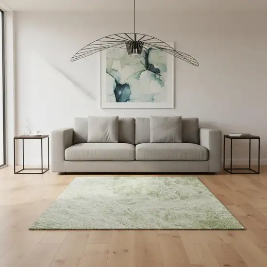 Artichoke Green And Ivory Abstract Washable Area Rug With UV Protection Photo 2