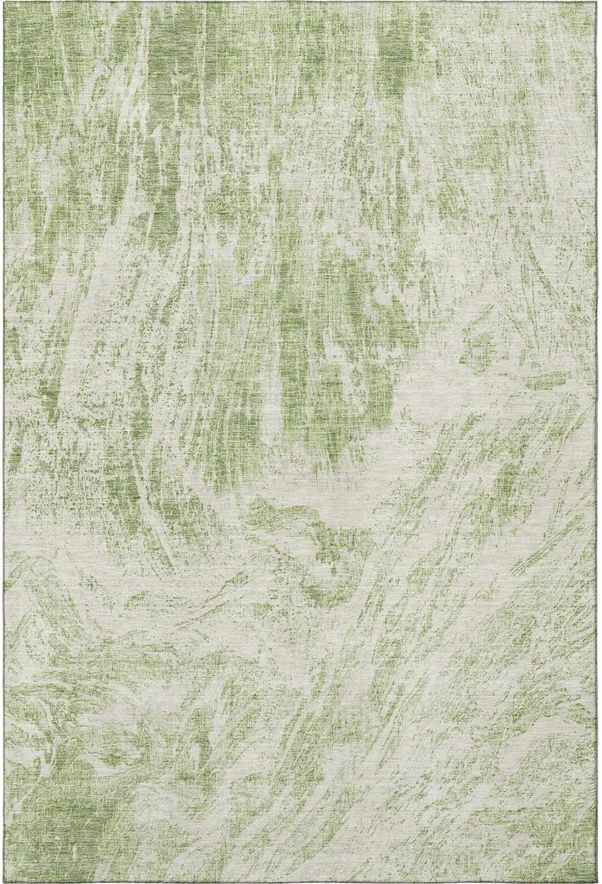 Artichoke Green And Ivory Abstract Washable Area Rug With UV Protection Photo 3
