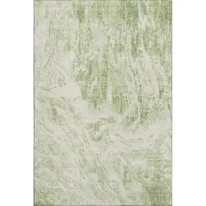 Photo of Artichoke Green And Ivory Abstract Washable Area Rug With UV Protection