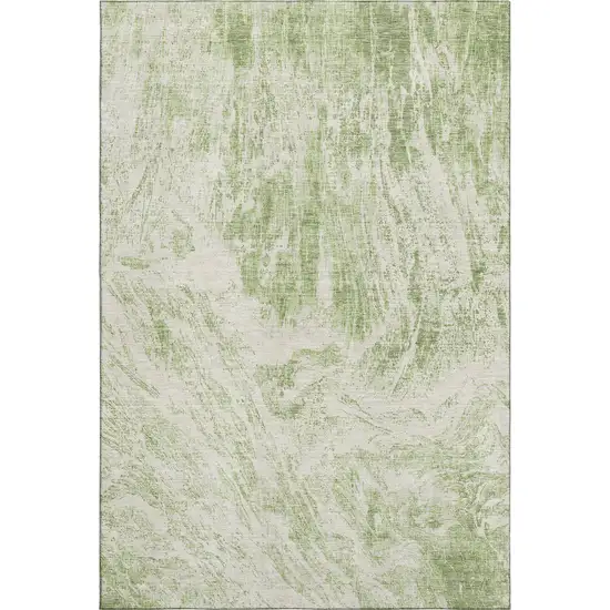 Artichoke Green And Ivory Abstract Washable Area Rug With UV Protection Photo 1