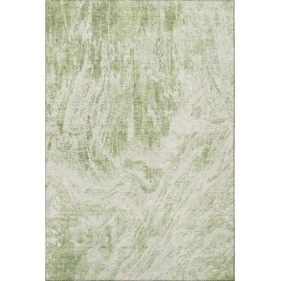 Artichoke Green And Ivory Abstract Washable Area Rug With UV Protection Photo 2