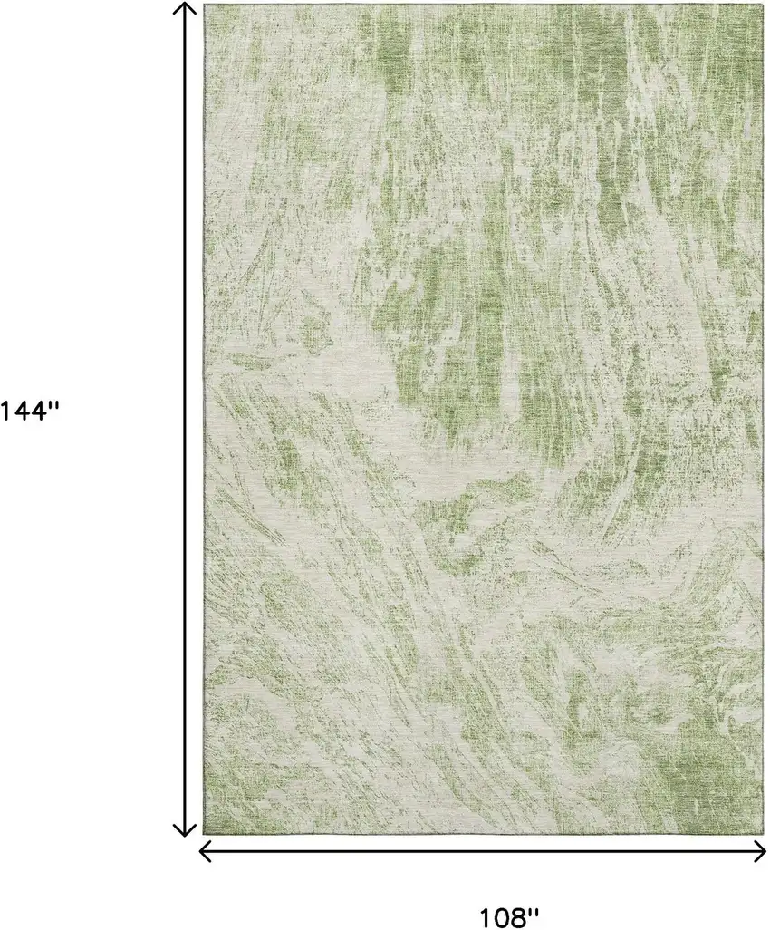 Artichoke Green And Ivory Abstract Washable Area Rug With UV Protection Photo 9