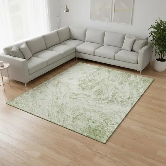 Artichoke Green And Ivory Abstract Washable Area Rug With UV Protection Photo 2