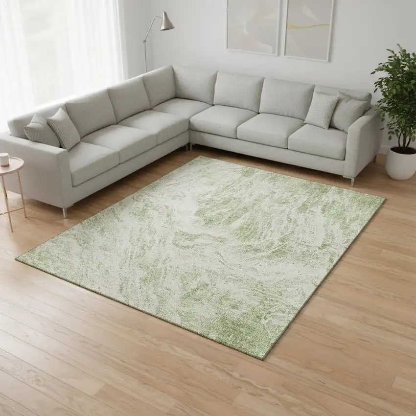 Artichoke Green And Ivory Abstract Washable Area Rug With UV Protection Photo 2