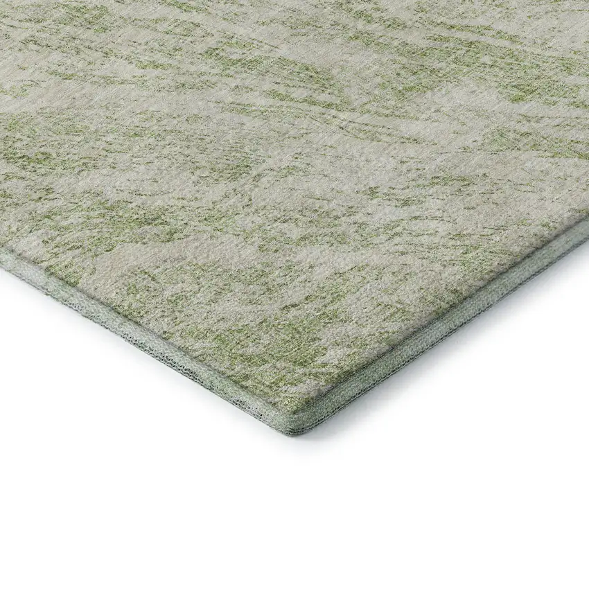 Artichoke Green And Ivory Abstract Washable Area Rug With UV Protection Photo 7