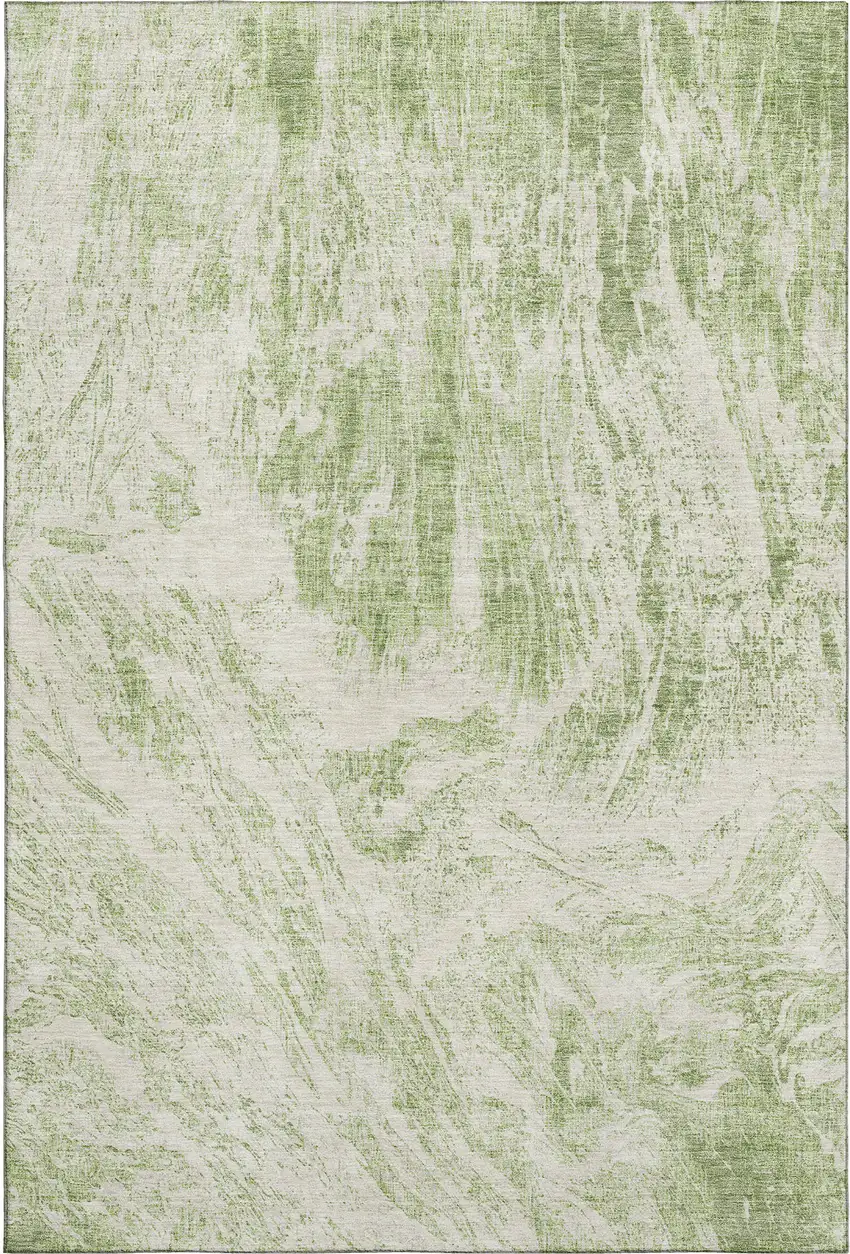 Artichoke Green And Ivory Abstract Washable Area Rug With UV Protection Photo 1