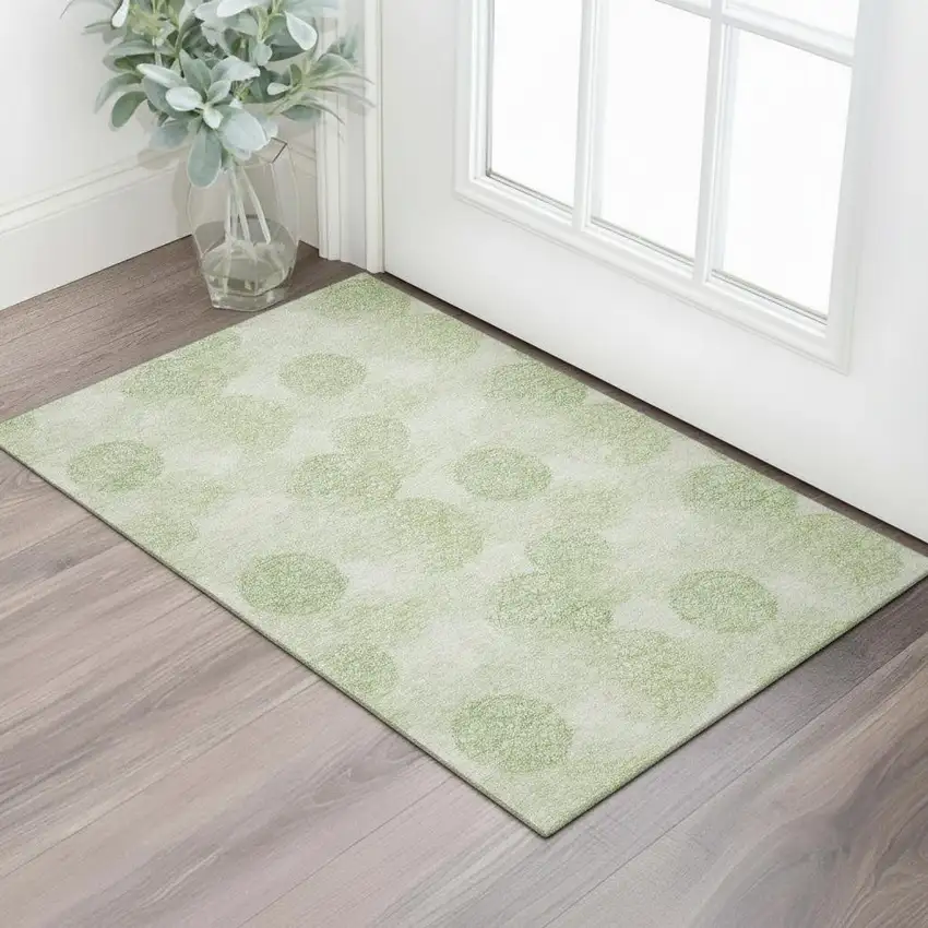 Artichoke Green And Ivory Abstract Washable Area Rug With UV Protection Photo 2