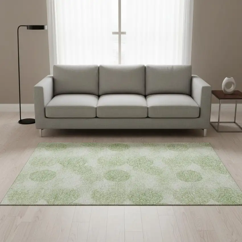 Artichoke Green And Ivory Abstract Washable Area Rug With UV Protection Photo 2