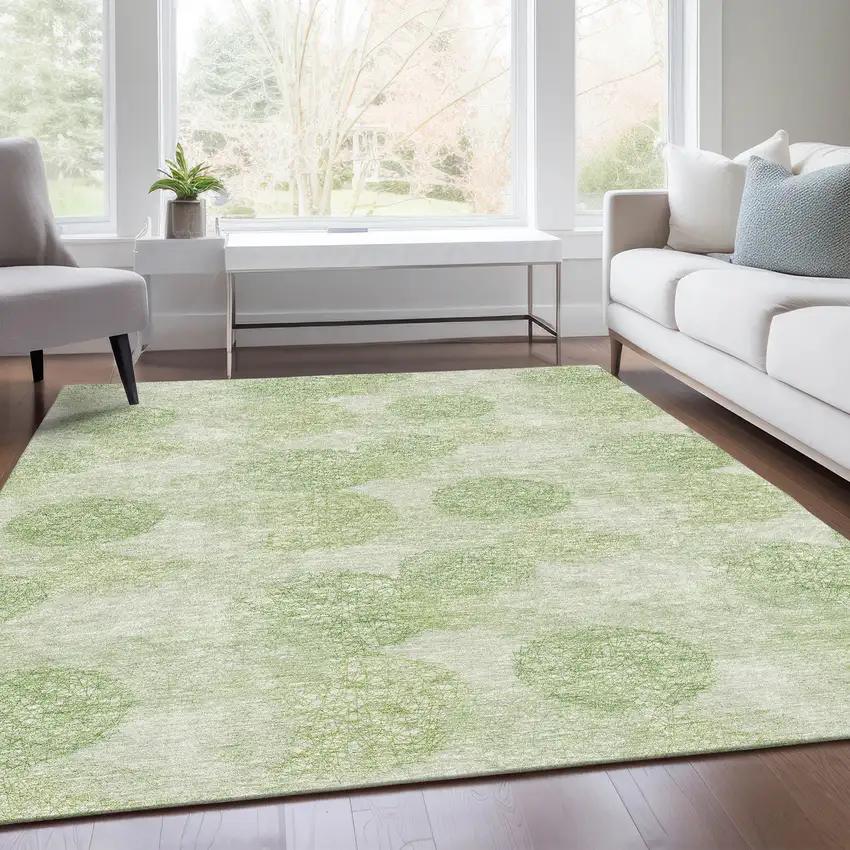 Artichoke Green And Ivory Abstract Washable Area Rug With UV Protection Photo 5