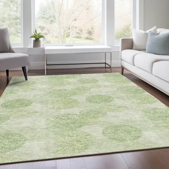 Artichoke Green And Ivory Abstract Washable Area Rug With UV Protection Photo 5