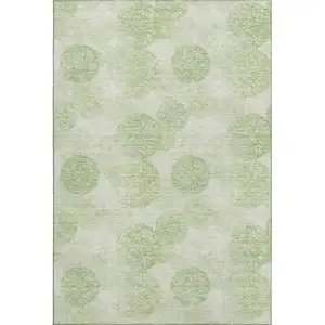 Photo of Artichoke Green And Ivory Abstract Washable Area Rug With UV Protection