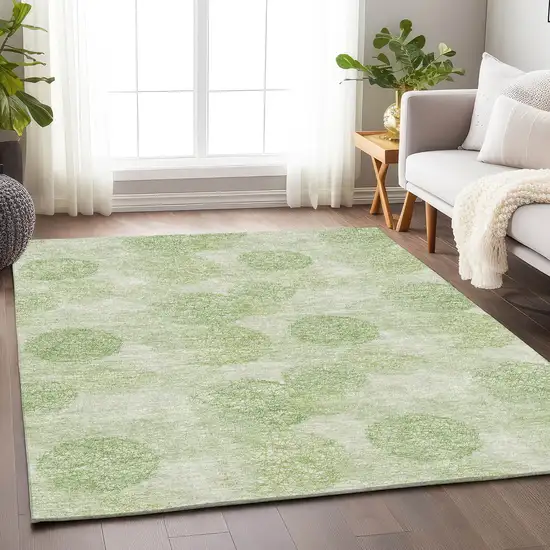 Artichoke Green And Ivory Abstract Washable Area Rug With UV Protection Photo 4