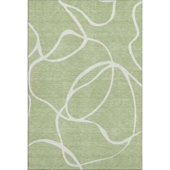 Artichoke Green And Ivory Abstract Washable Area Rug With UV Protection Photo 1