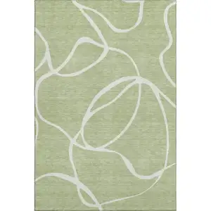 Photo of Artichoke Green And Ivory Abstract Washable Area Rug With UV Protection