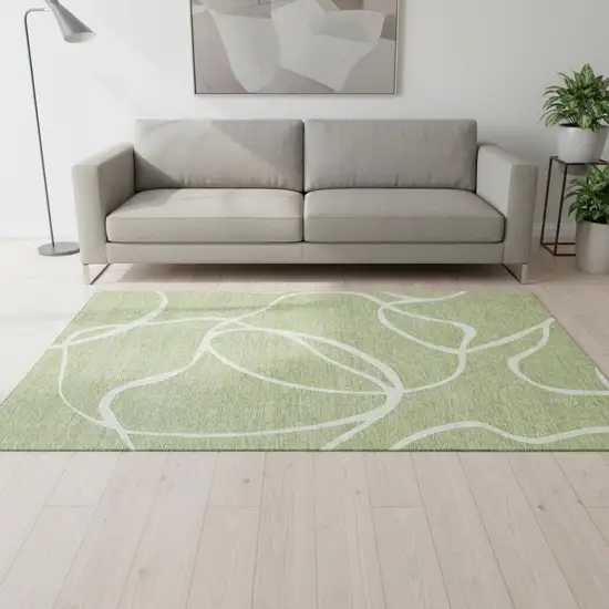 Artichoke Green And Ivory Abstract Washable Area Rug With UV Protection Photo 2