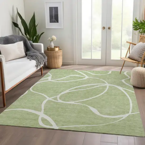 Artichoke Green And Ivory Abstract Washable Area Rug With UV Protection Photo 5