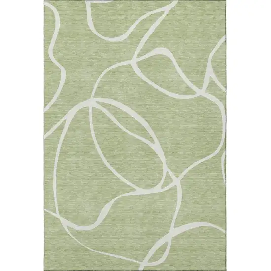 Artichoke Green And Ivory Abstract Washable Area Rug With UV Protection Photo 3