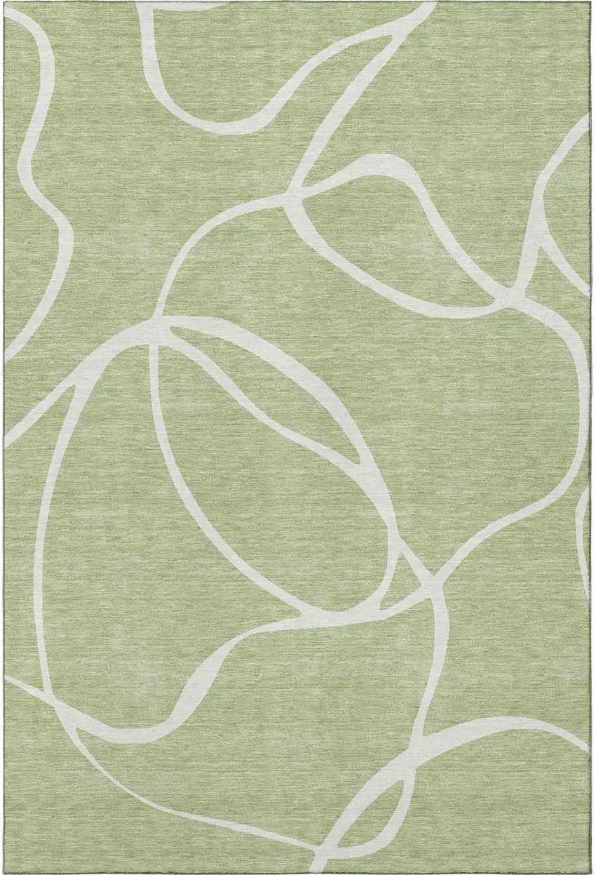Artichoke Green And Ivory Abstract Washable Area Rug With UV Protection Photo 3