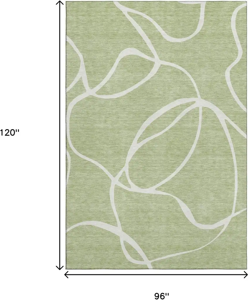 Artichoke Green And Ivory Abstract Washable Area Rug With UV Protection Photo 8