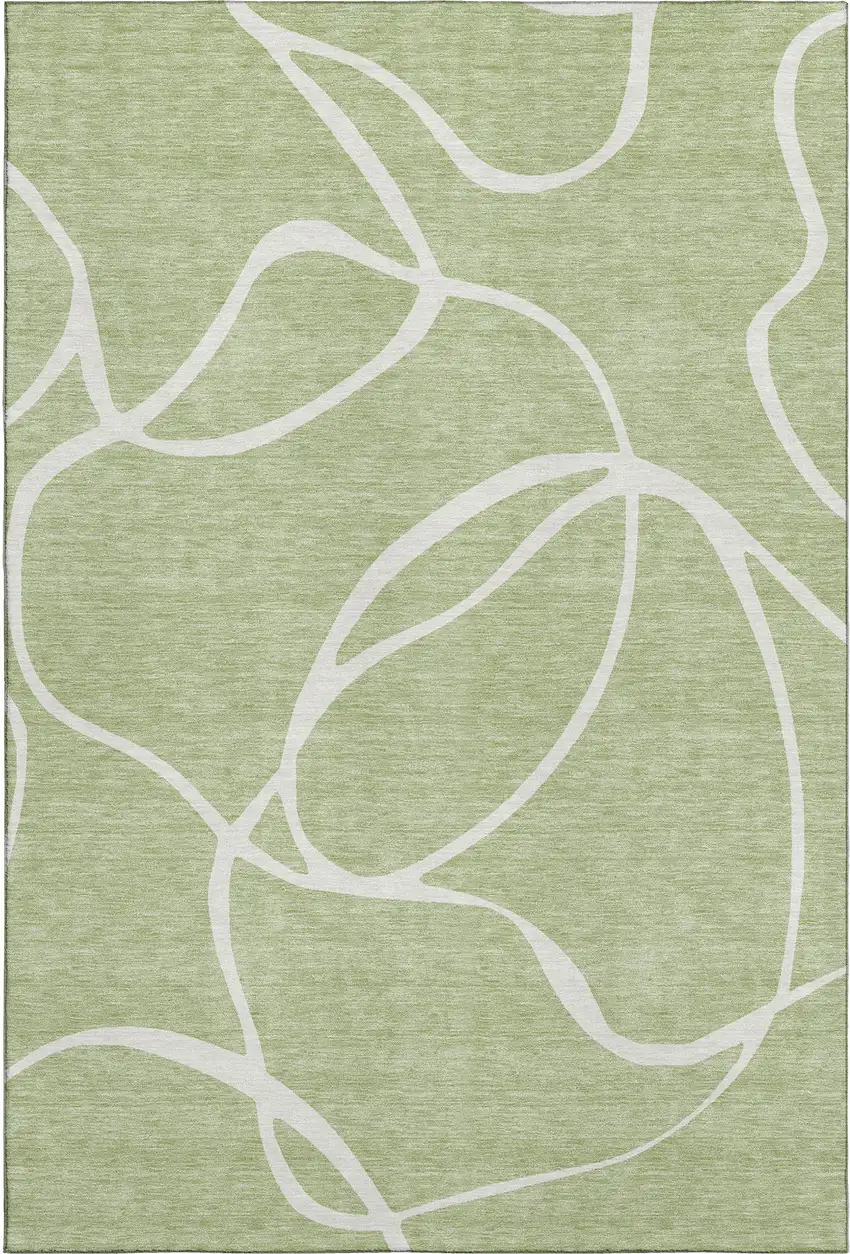 Artichoke Green And Ivory Abstract Washable Area Rug With UV Protection Photo 1