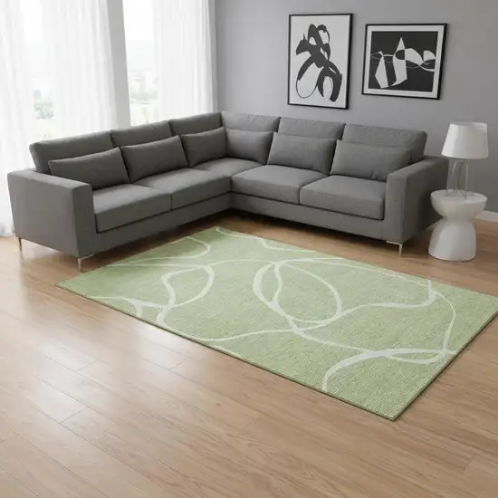 Artichoke Green And Ivory Abstract Washable Area Rug With UV Protection Photo 2