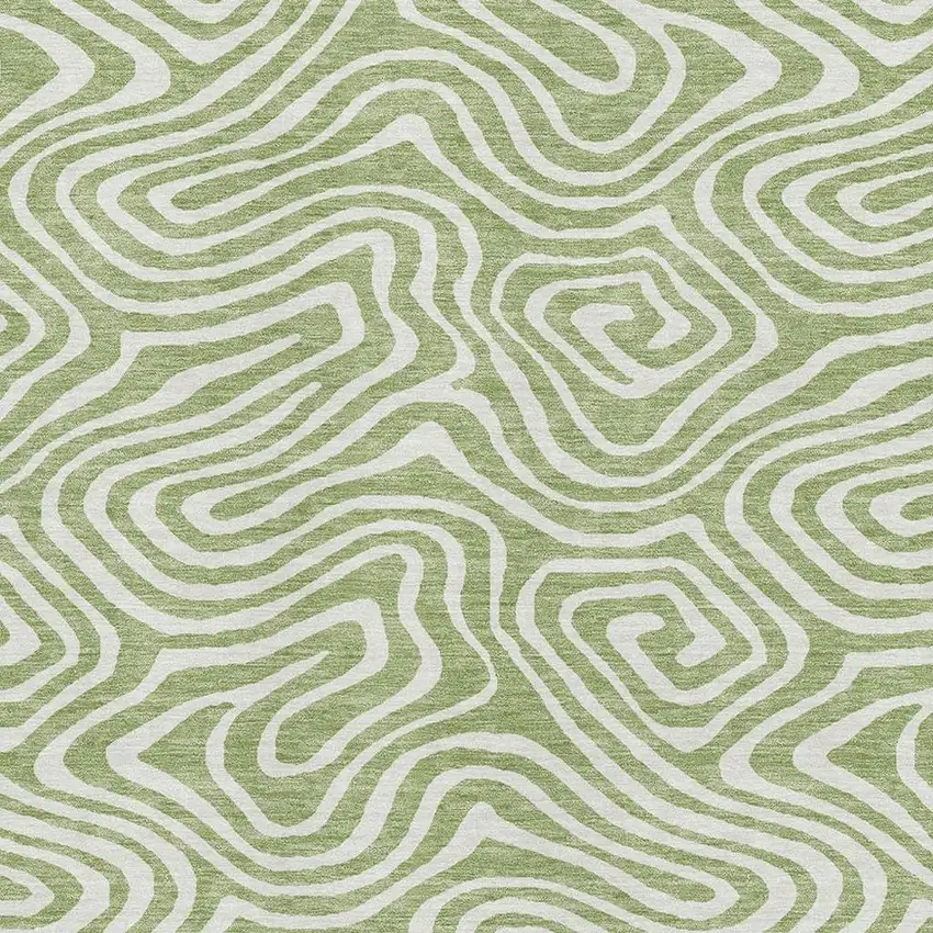 Artichoke Green And Ivory Abstract Washable Area Rug With UV Protection Photo 2