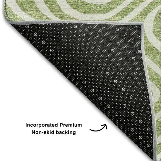 Artichoke Green And Ivory Abstract Washable Area Rug With UV Protection Photo 6