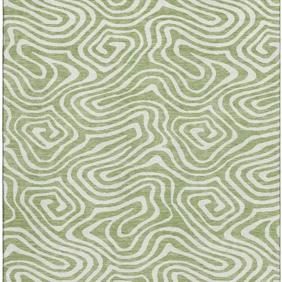 Artichoke Green And Ivory Abstract Washable Area Rug With UV Protection Photo 3