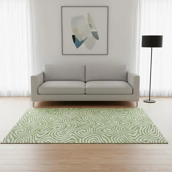 Artichoke Green And Ivory Abstract Washable Area Rug With UV Protection Photo 2