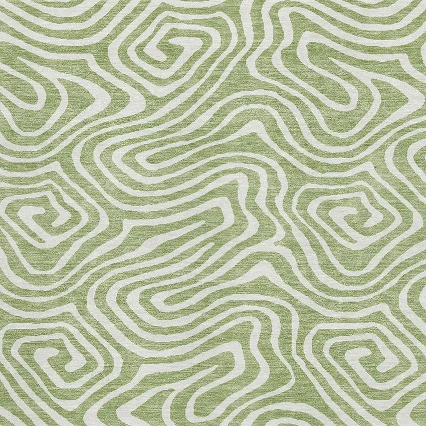 Artichoke Green And Ivory Abstract Washable Area Rug With UV Protection Photo 2