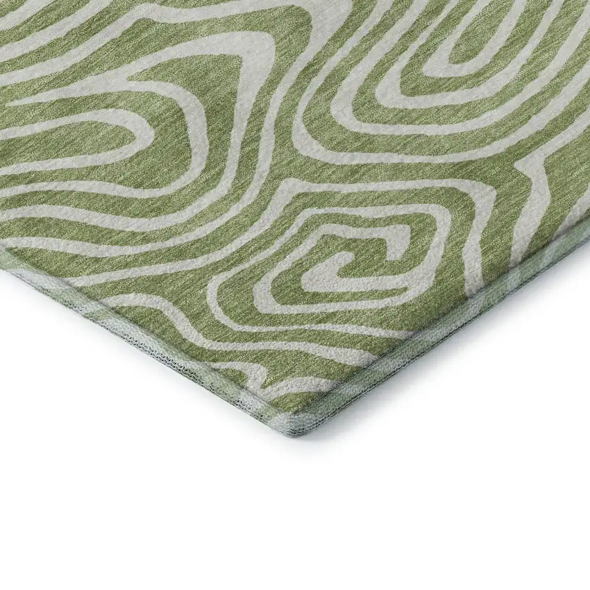 Artichoke Green And Ivory Abstract Washable Area Rug With UV Protection Photo 7