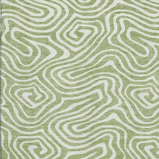 Artichoke Green And Ivory Abstract Washable Area Rug With UV Protection Photo 2
