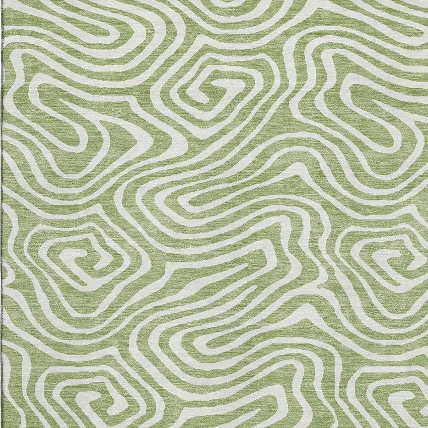 Artichoke Green And Ivory Abstract Washable Area Rug With UV Protection Photo 2