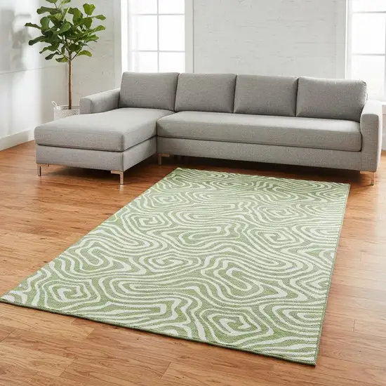 Artichoke Green And Ivory Abstract Washable Area Rug With UV Protection Photo 2