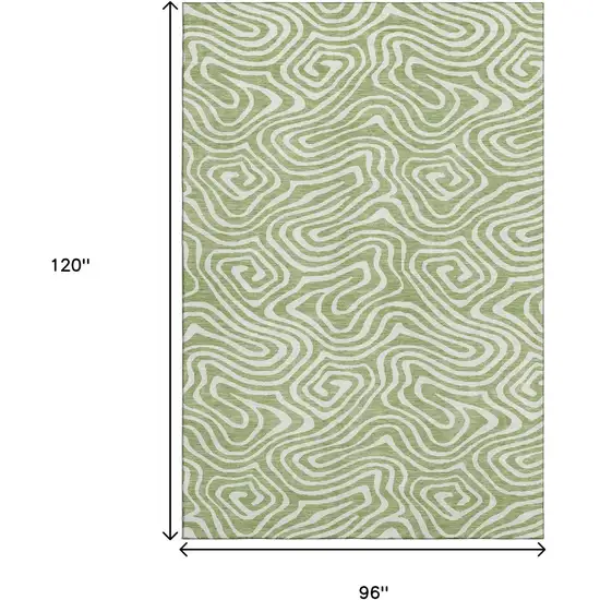 Artichoke Green And Ivory Abstract Washable Area Rug With UV Protection Photo 7