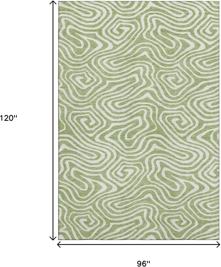 Artichoke Green And Ivory Abstract Washable Area Rug With UV Protection Photo 7