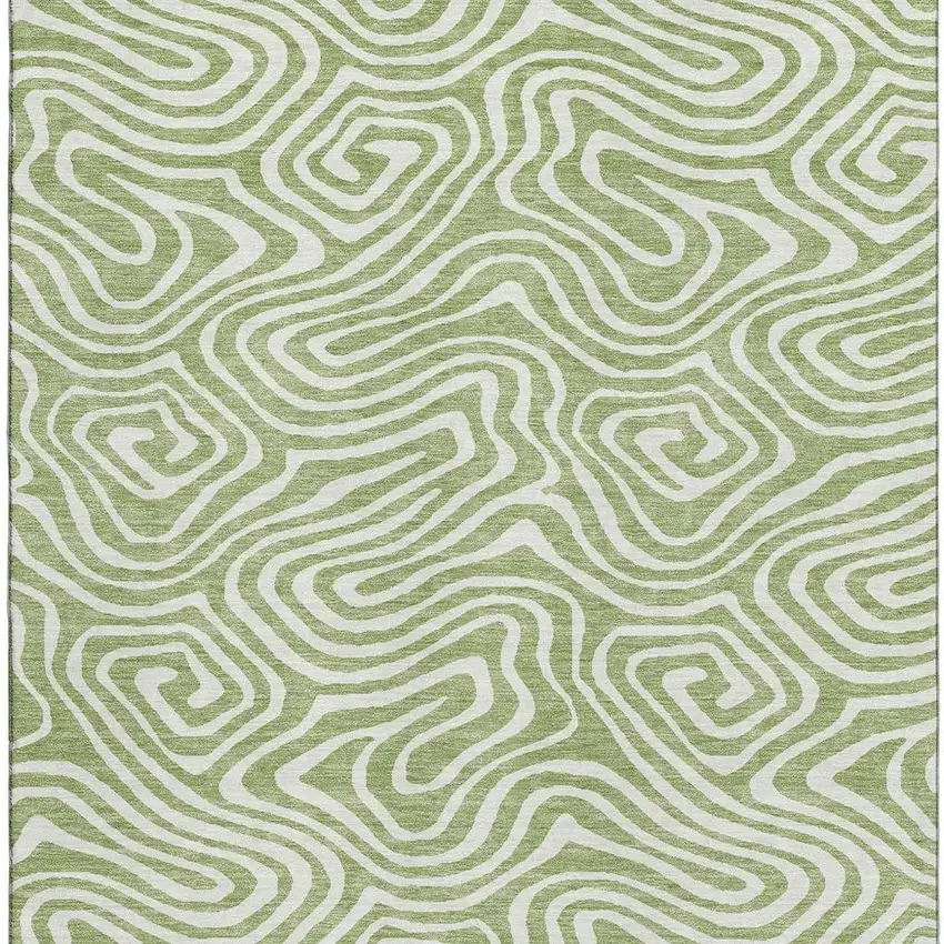 Artichoke Green And Ivory Abstract Washable Area Rug With UV Protection Photo 3
